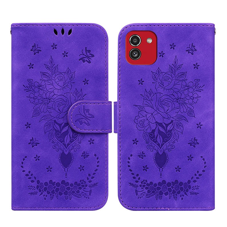 Samsung Galaxy A03 Butterfly Rose Embossed  Θήκη Πορτοφόλι Purple
