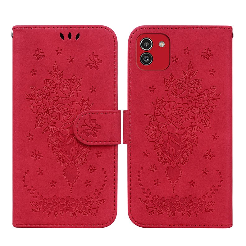 Samsung Galaxy A03 Butterfly Rose Embossed  Θήκη Πορτοφόλι Red