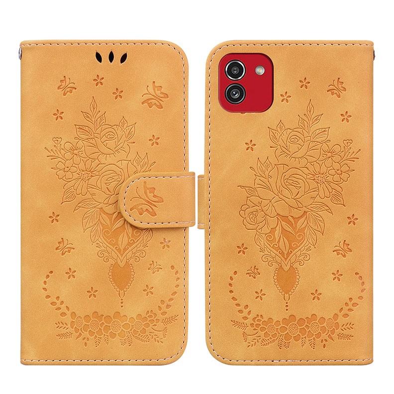 Samsung Galaxy A03 Butterfly Rose Embossed  Θήκη Πορτοφόλι Yellow