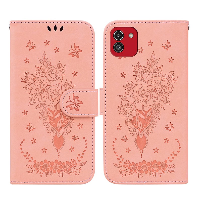 Samsung Galaxy A03 Butterfly Rose Embossed  Θήκη Πορτοφόλι Pink