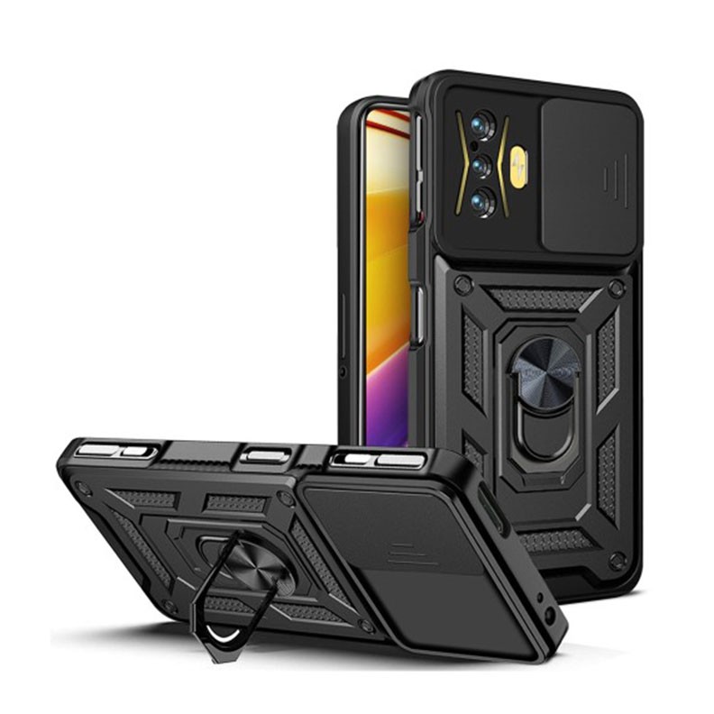 Xiaomi Poco F4 GT 5G Sliding Camera Cover Σκληρή θήκη με Δαχτυλίδι Black