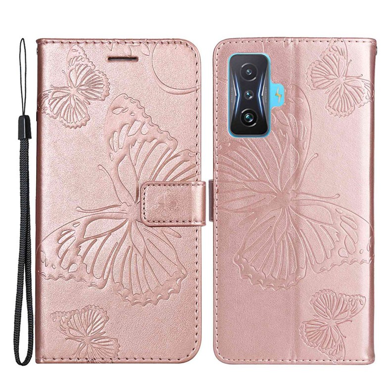 Xiaomi Poco F4 GT 5G Butterfly Flower Magnetic  Θήκη Πορτοφόλι Rose Gold
