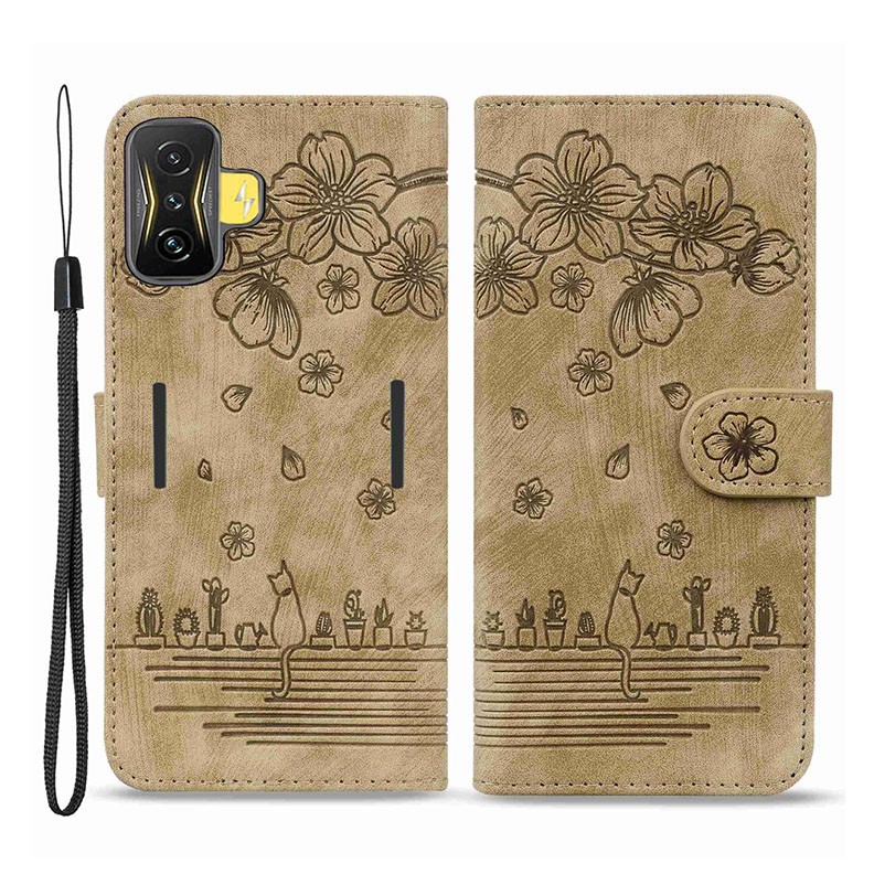 Xiaomi Poco F4 GT 5G Cherry Blossom Cat  Θήκη Πορτοφόλι Brown