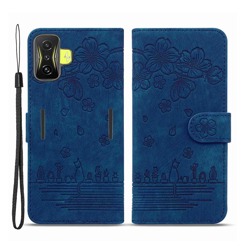 Xiaomi Poco F4 GT 5G Cherry Blossom Cat  Θήκη Πορτοφόλι Blue