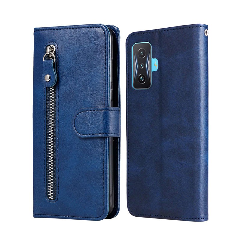 Xiaomi Poco F4 GT 5G Fashion Calf Texture Zipper θήκη Πορτοφόλι Blue