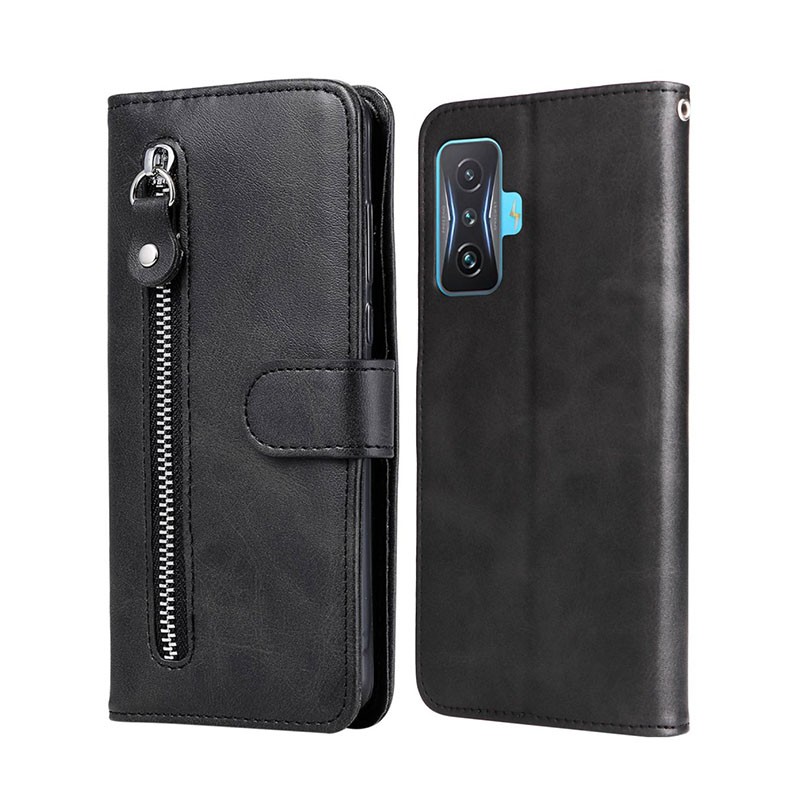 Xiaomi Poco F4 GT 5G Fashion Calf Texture Zipper θήκη Πορτοφόλι Black