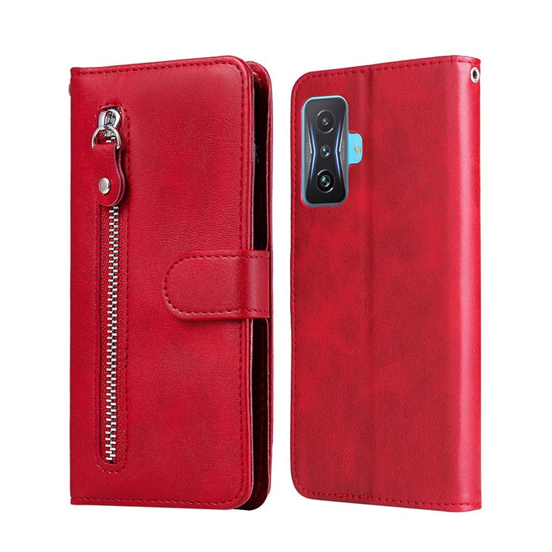 Xiaomi Poco F4 GT 5G Fashion Calf Texture Zipper θήκη Πορτοφόλι Red