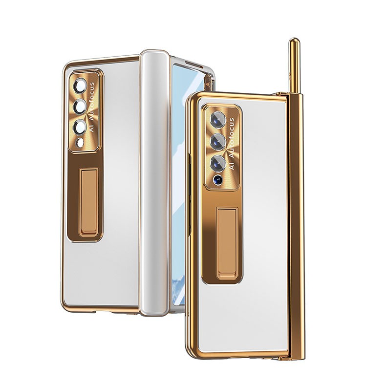 Samsung Galaxy Z Fold4 5G Aluminum Alloy Σκληρή Θήκη με Πενάκι Silver/Gold