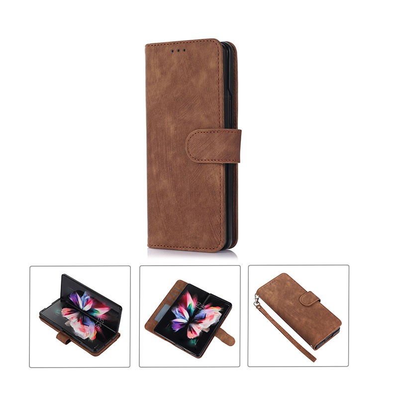 Samsung Galaxy Z Fold4 5G Leather Phone Case with Pen Slot θήκη Πορτοφόλι Brown