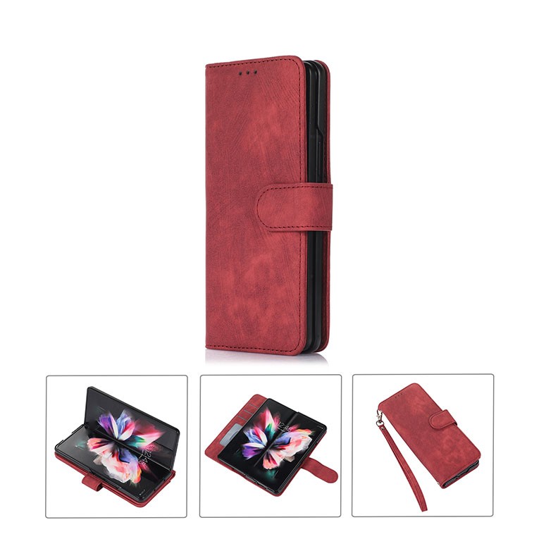 Samsung Galaxy Z Fold4 5G Leather Phone Case with Pen Slot θήκη Πορτοφόλι Red