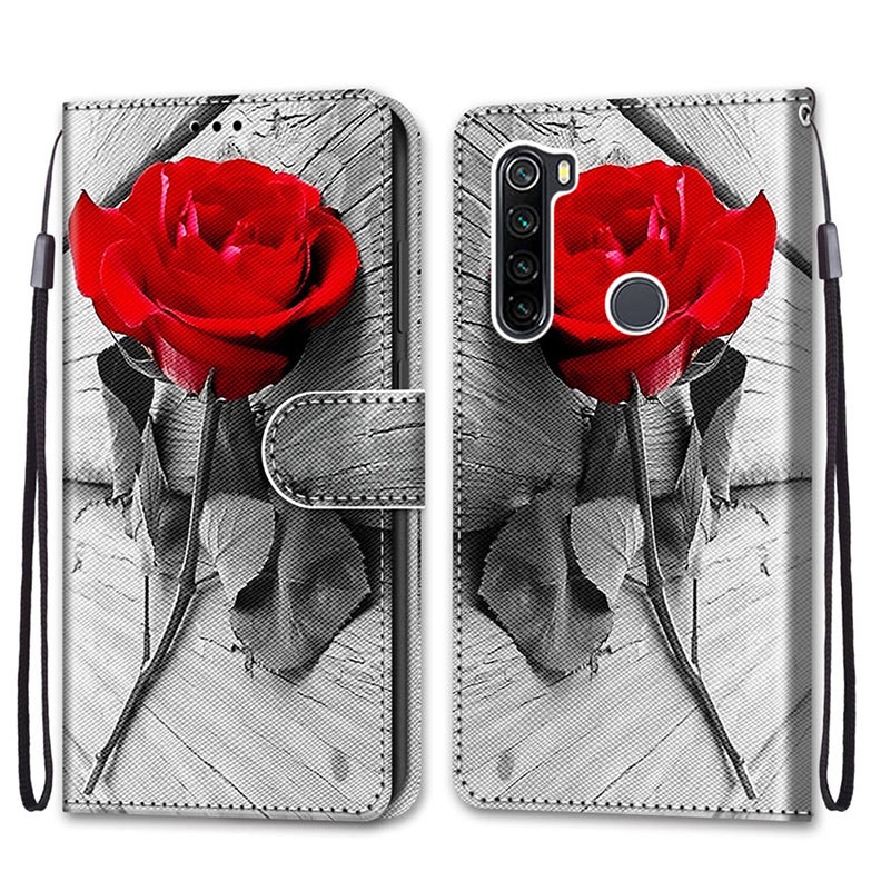 Xiaomi Redmi Note 8 Wood and Roses Θήκη Πορτοφόλι Wood Red Rose