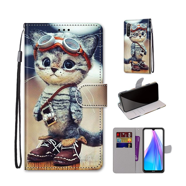 Xiaomi Redmi Note 8T Coloured Drawing Cross Texture Θήκη Πορτοφόλι Leather Shoes Cat