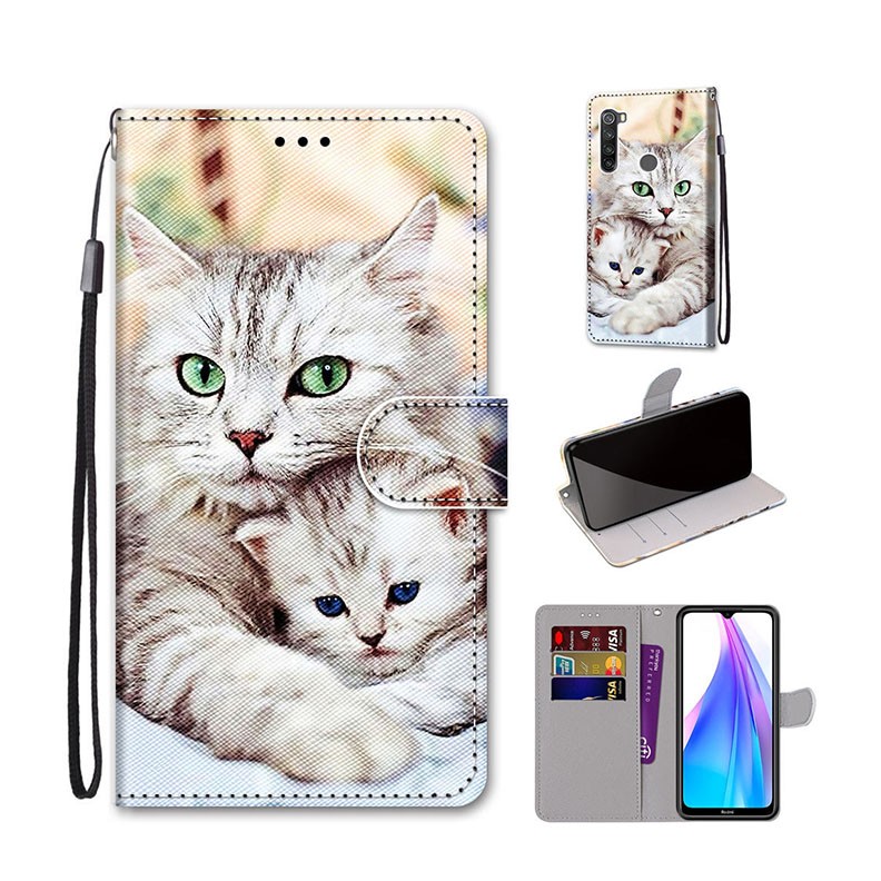 Xiaomi Redmi Note 8T Coloured Drawing Cross Texture Θήκη Πορτοφόλι Big Cat Holding Kitten