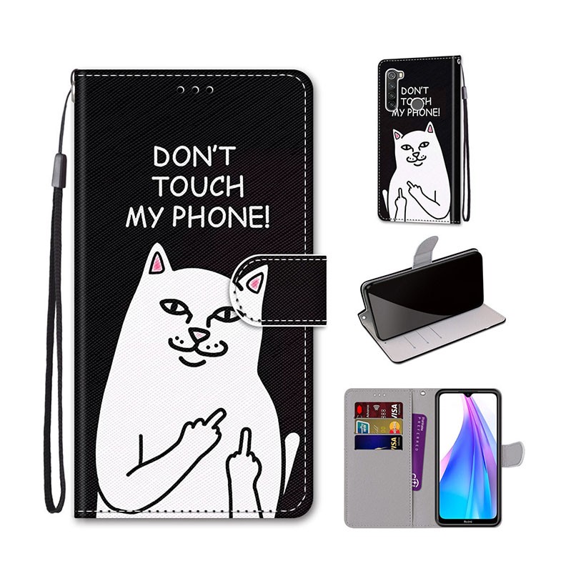 Xiaomi Redmi Note 8T Coloured Drawing Cross Texture Θήκη Πορτοφόλι Middle Finger White Cat