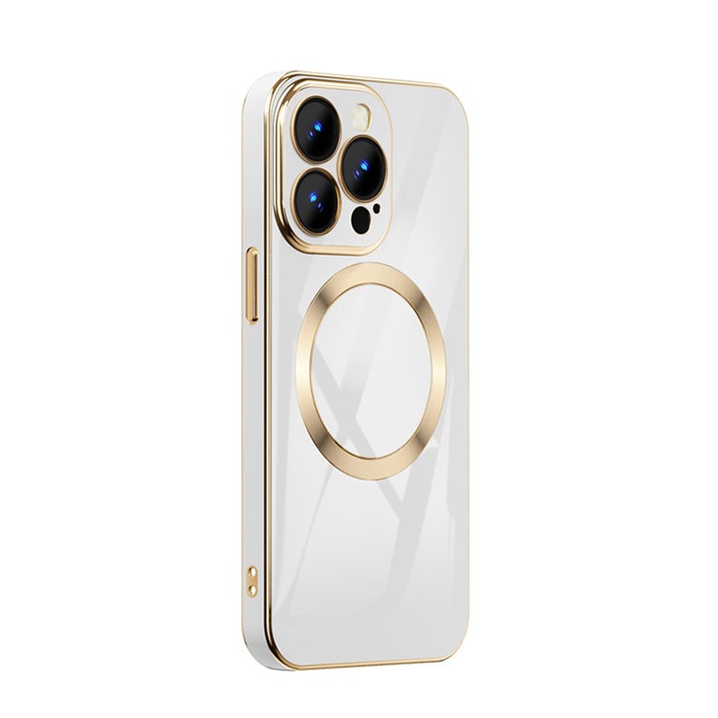 Apple iPhone 14 Pro Max Gold Plated Magsafe Θήκη Σιλικόνης White