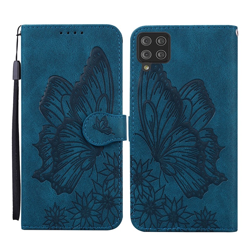 Samsung Galaxy A12 Butterfly Θήκη Πορτοφόλι Blue