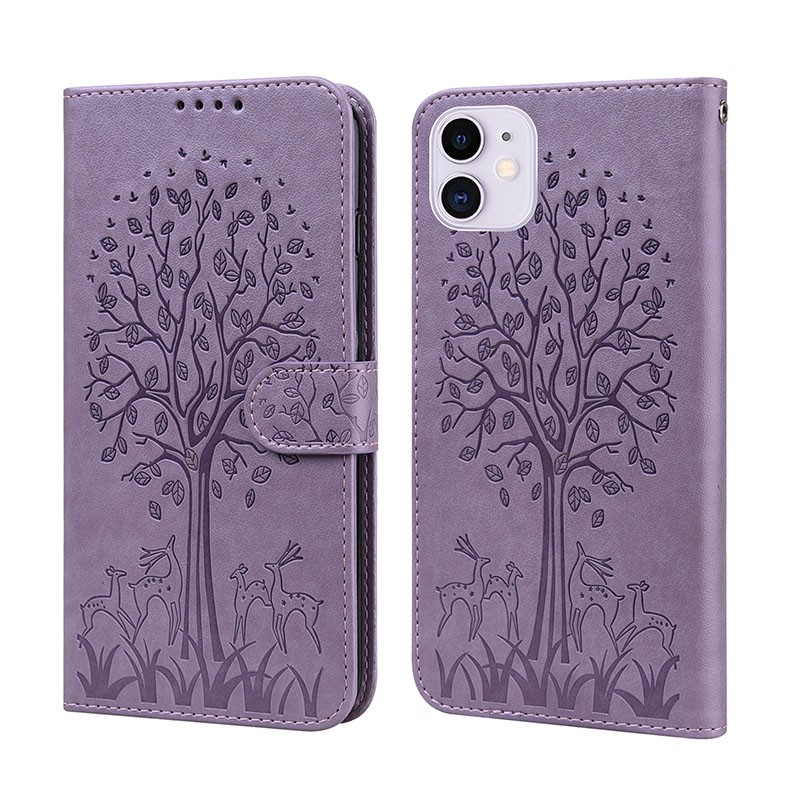 Apple iPhone 11 Lotus Embossed Leather  Θήκη Πορτοφόλι Purple