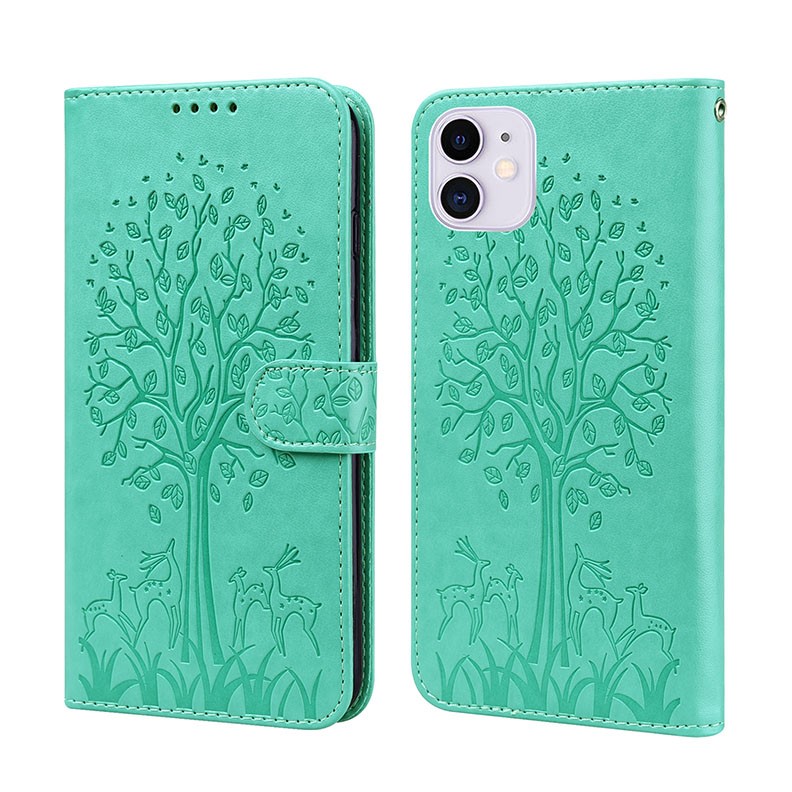 Apple iPhone 11 Lotus Embossed Leather  Θήκη Πορτοφόλι Green