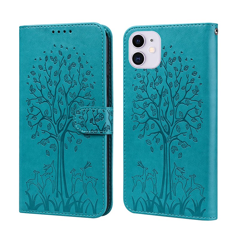 Apple iPhone 11 Lotus Embossed Leather  Θήκη Πορτοφόλι Blue