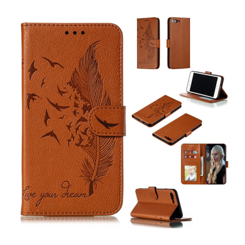 Apple iPhone 8 Plus/7 Plus Feather Pattern  Θήκη Πορτοφόλι Brown