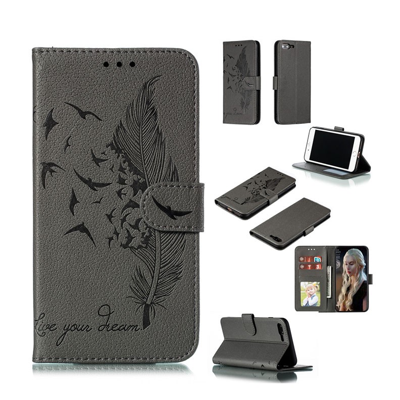 Apple iPhone 8 Plus/7 Plus Feather Pattern  Θήκη Πορτοφόλι Grey