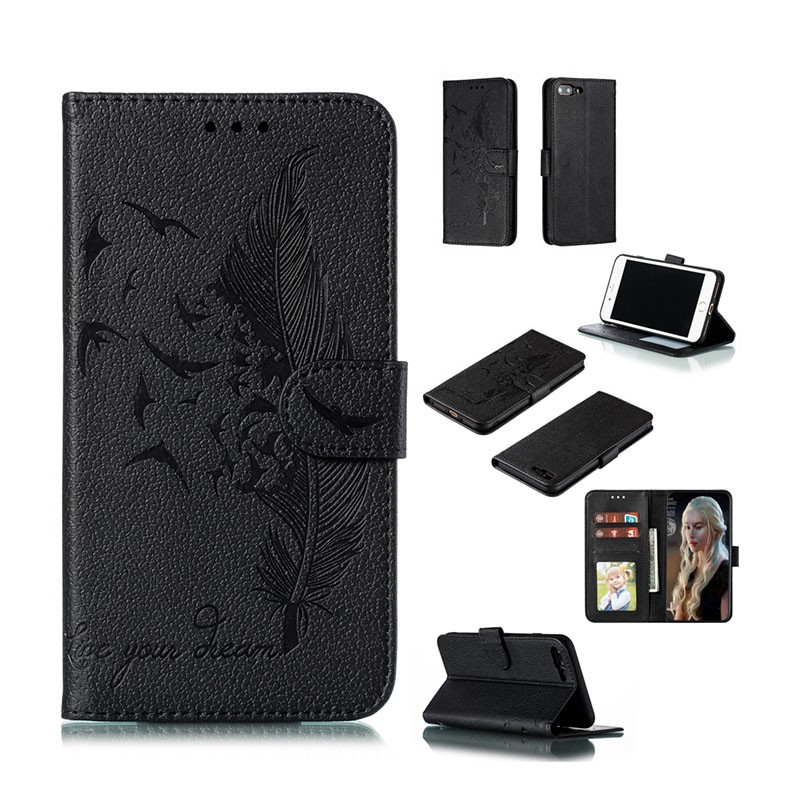 Apple iPhone 8 Plus/7 Plus Feather Pattern  Θήκη Πορτοφόλι Black