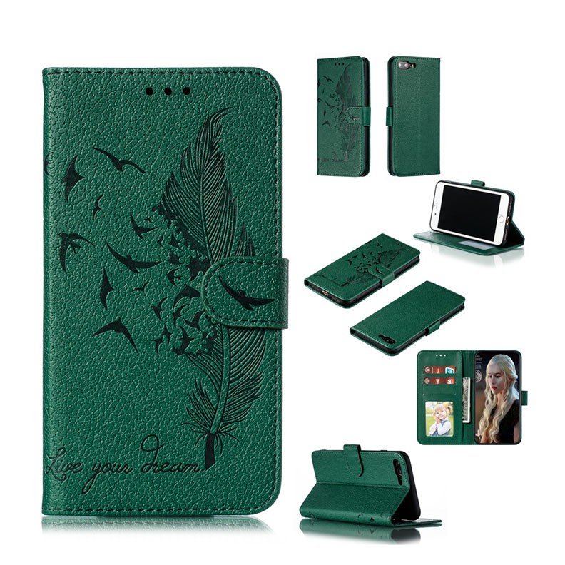 Apple iPhone 8 Plus/7 Plus Feather Pattern  Θήκη Πορτοφόλι Green