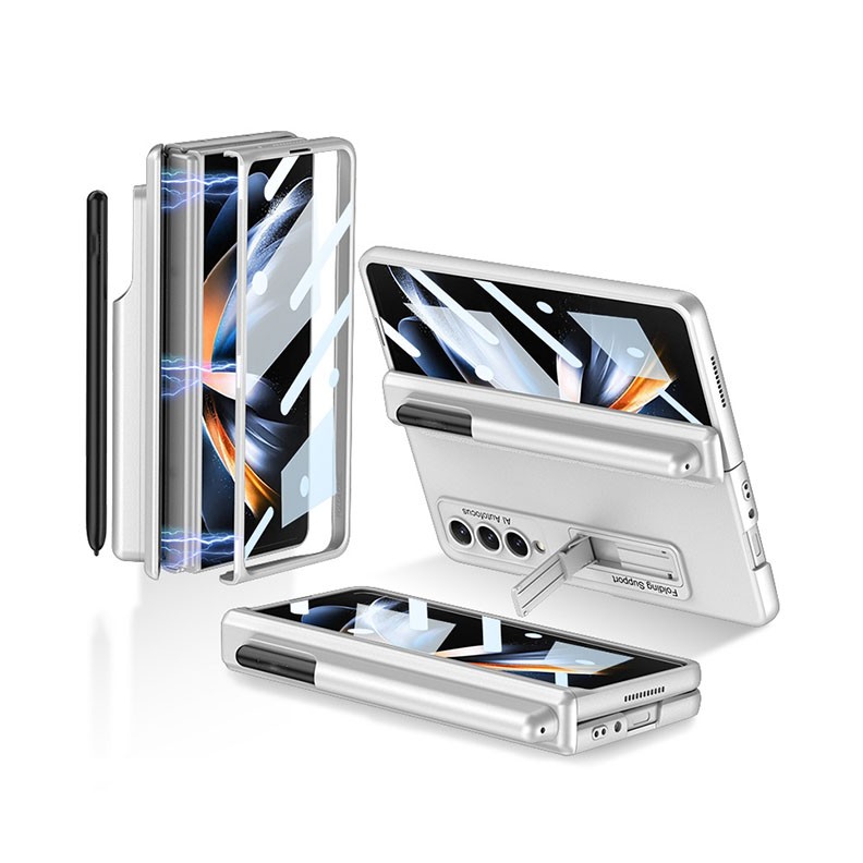 Samsung Galaxy Z Fold4 5G Magnetic Hinge Flip με Θήκη για Πενάκι και Stand Silver