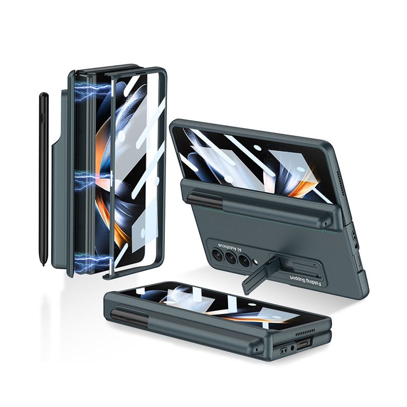 Samsung Galaxy Z Fold4 5G Magnetic Hinge Flip με Θήκη για Πενάκι και Stand Green