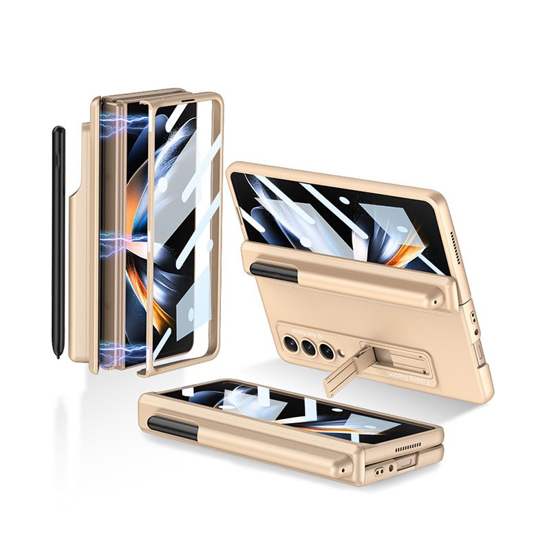 Samsung Galaxy Z Fold4 5G Magnetic Hinge Flip με Θήκη για Πενάκι και Stand Champagne Gold