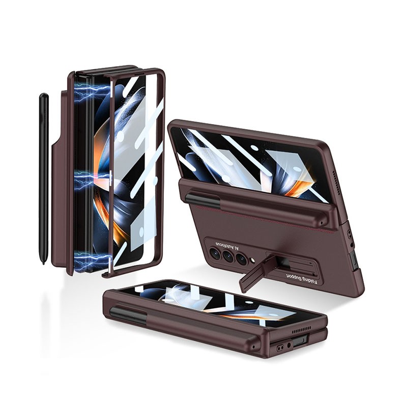 Samsung Galaxy Z Fold4 5G Magnetic Hinge Flip με Θήκη για Πενάκι και Stand Wine Red