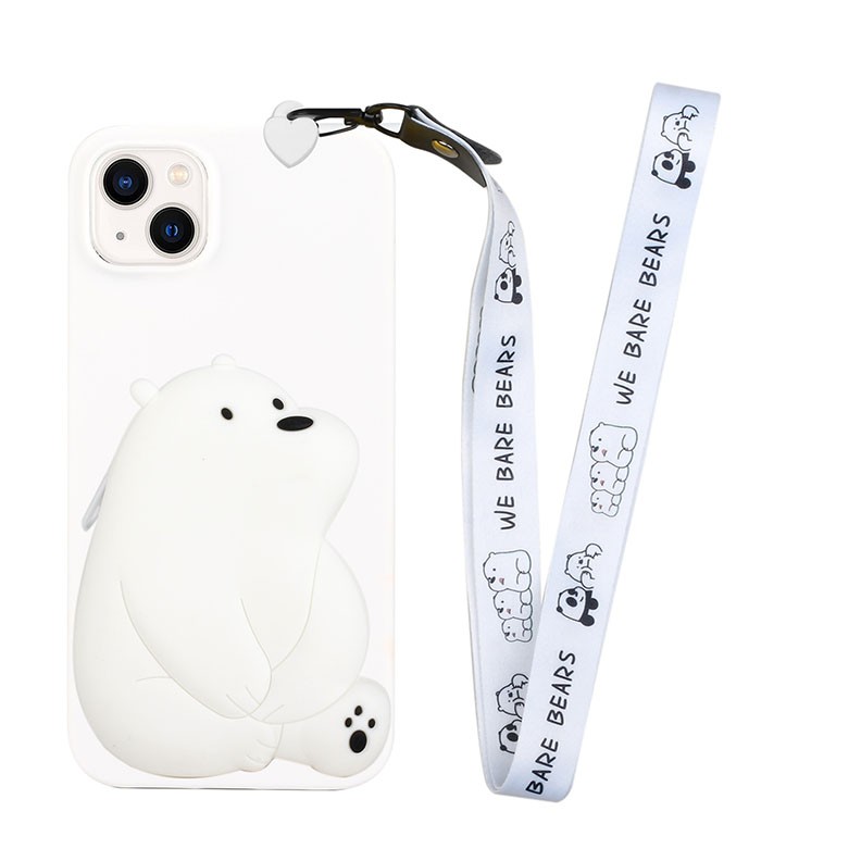 Apple iPhone 14 Silicone Wallet Lanyard Θήκη με Λουράκι Big White Bear