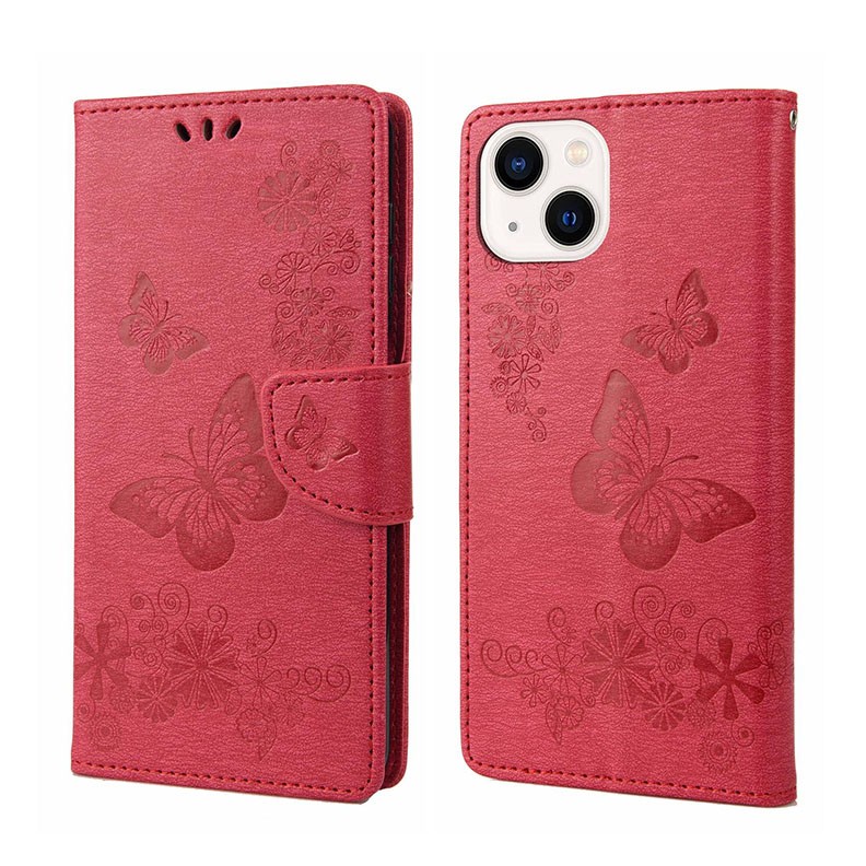 Apple iPhone 14 Butterfly Embossed Horizontal Red