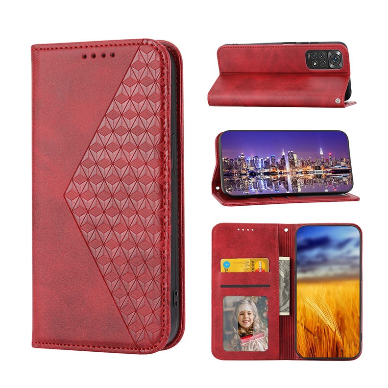 Xiaomi Redmi Note 11/Note 11s Cubic Grid Θήκη Βιβλίο Red