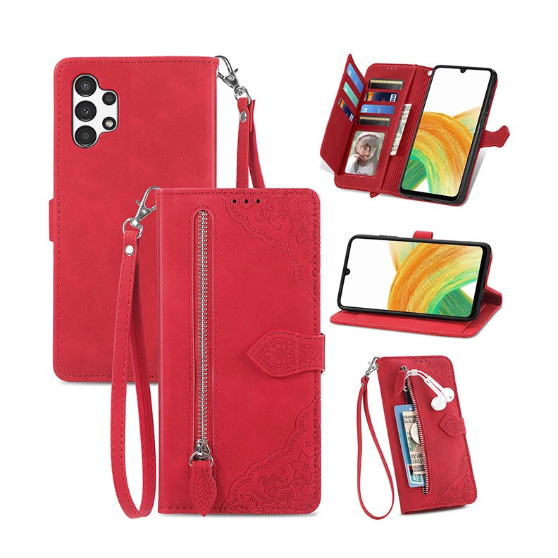 Samsung Galaxy A13 4G Embossed Flower Θήκη Πορτοφόλι Red