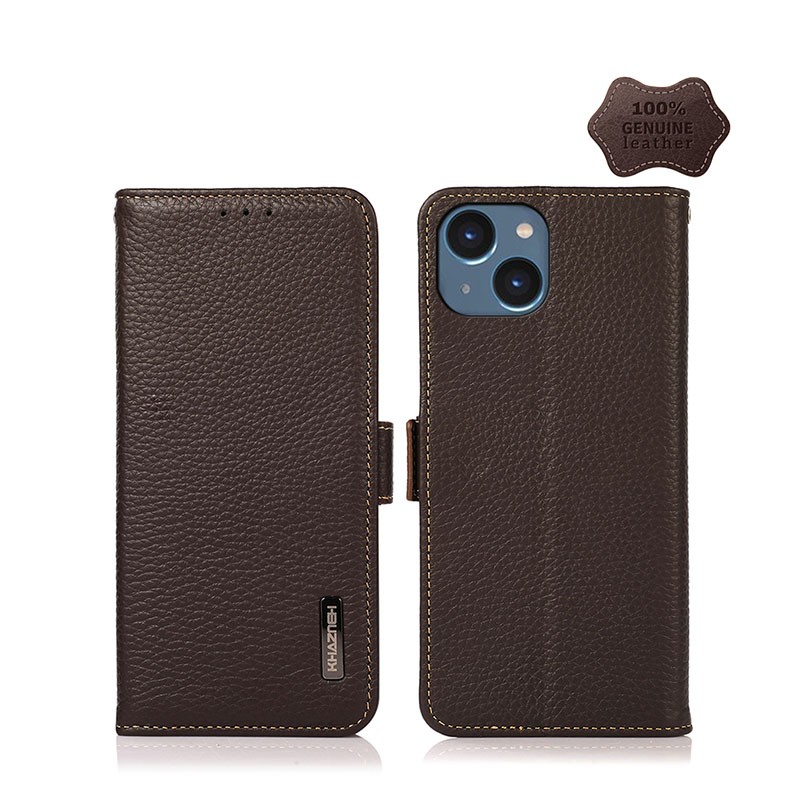 Apple iPhone 14 Plus Side-Magnetic Genuine Leather Brown