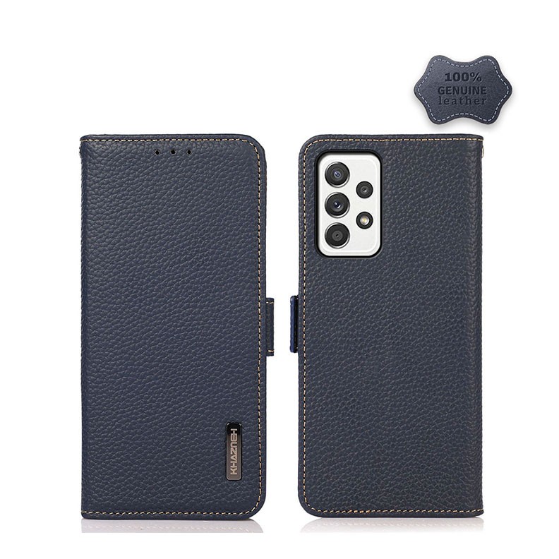 Samsung Galaxy A52/A52s Side-Magnetic Genuine Leather Θήκη Πορτοφόλι Blue