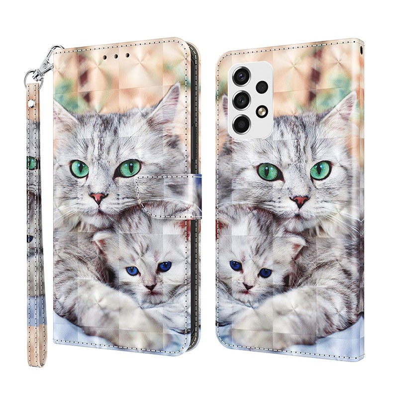 Samsung Galaxy A52/A52s 3D Painted Θήκη Πορτοφόλι Two Loving Cats