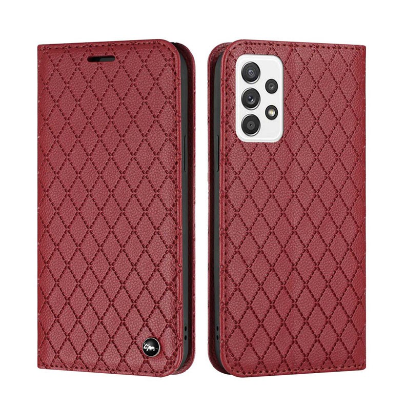 Samsung Galaxy A52/A52s Rhombus Texture Θήκη Βιβλίο Wine Red