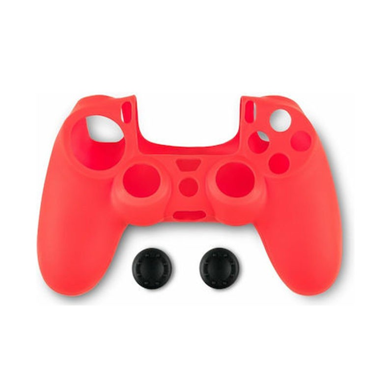 Spartan Gear Silicon Skin Cover Θήκη Σιλικόνης και Thumb Grips για Χειριστήριο PS4 Red