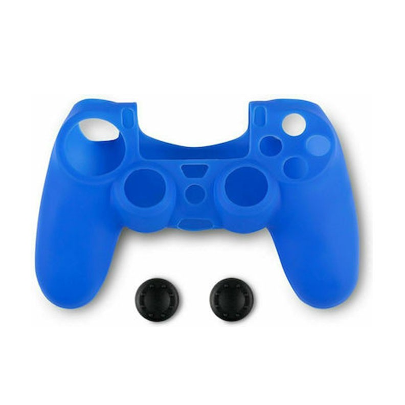 Spartan Gear Silicon Skin Cover Θήκη Σιλικόνης και Thumb Grips για Χειριστήριο PS4 Blue