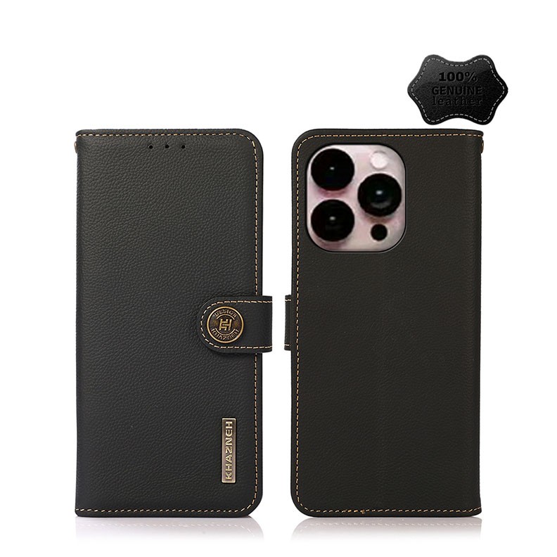 Apple iPhone 14 Pro Max KHAZNEH Custer Leather Θήκη Πορτοφόλι Black