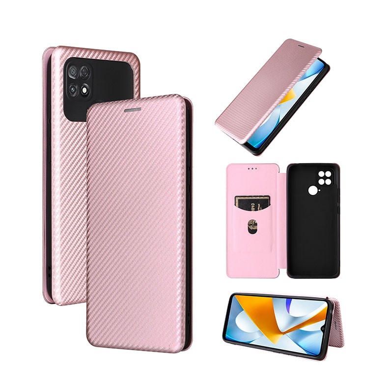 Xiaomi Poco C40 Carbon Fiber Θήκη Βιβλίο Pink