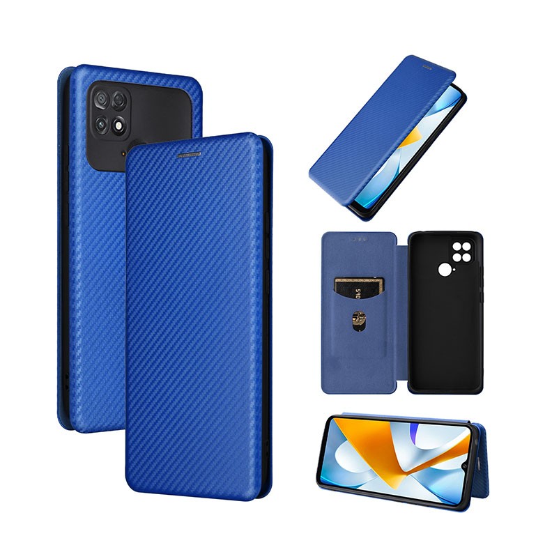 Xiaomi Poco C40 Carbon Fiber Θήκη Βιβλίο Blue