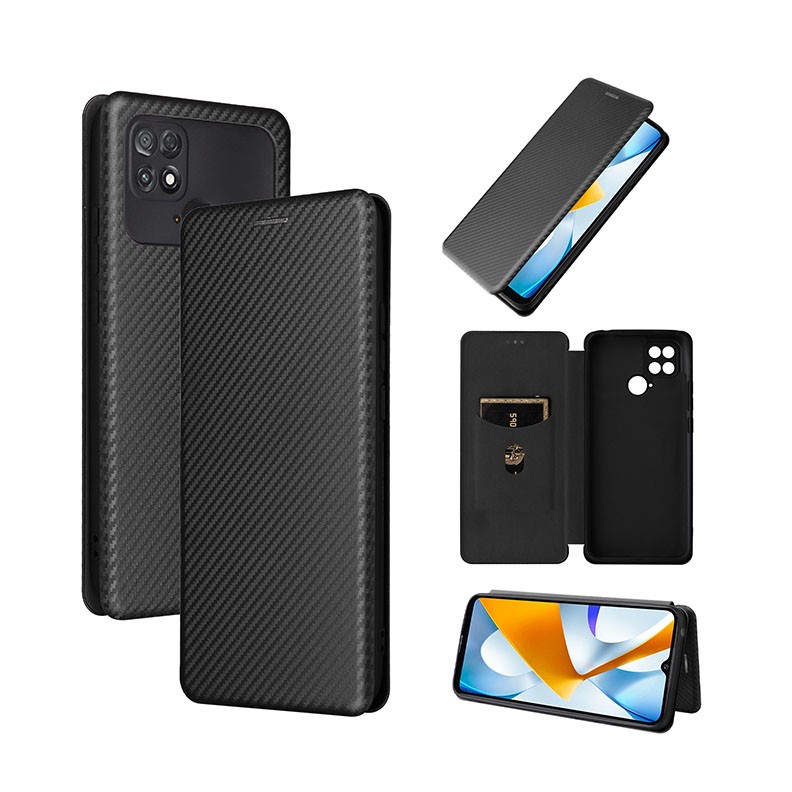 Xiaomi Poco C40 Carbon Fiber Θήκη Βιβλίο Black