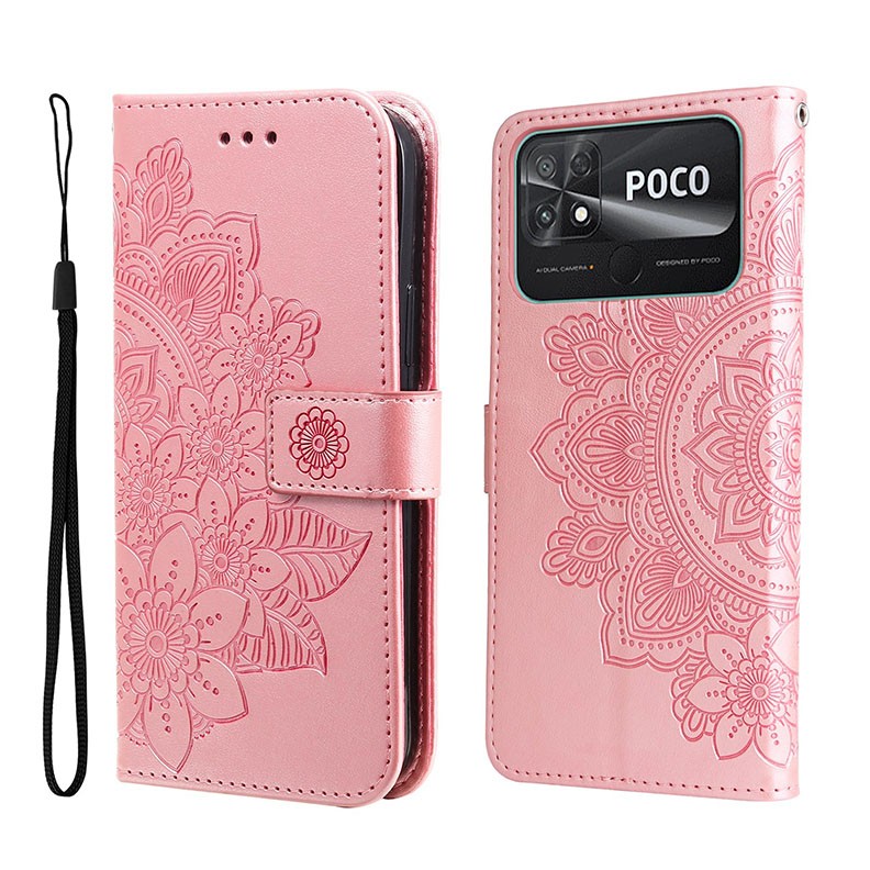 Xiaomi Poco C40 7-Petal Flowers Θήκη Πορτοφόλι Rose Gold