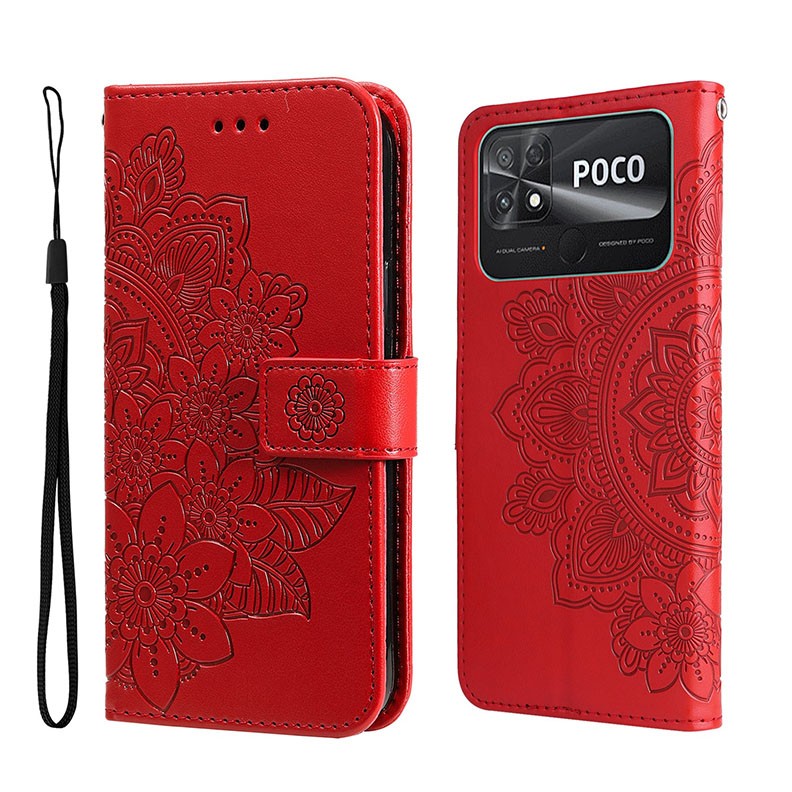 Xiaomi Poco C40 7-Petal Flowers Θήκη Πορτοφόλι Red