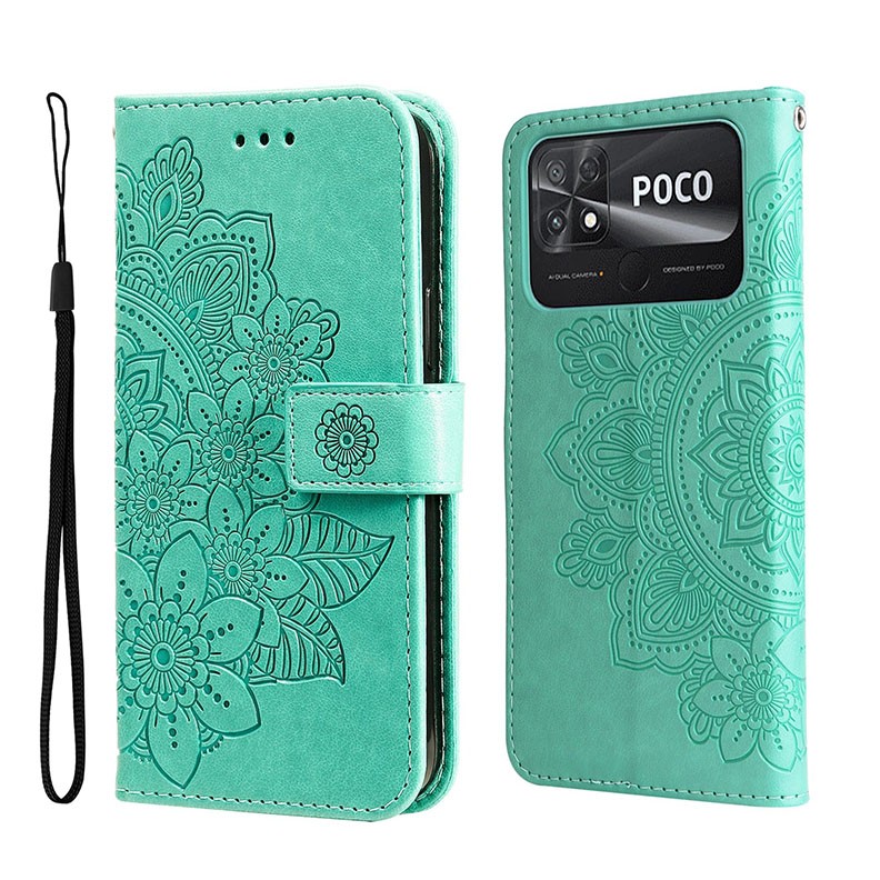 Xiaomi Poco C40 7-Petal Flowers Θήκη Πορτοφόλι Green