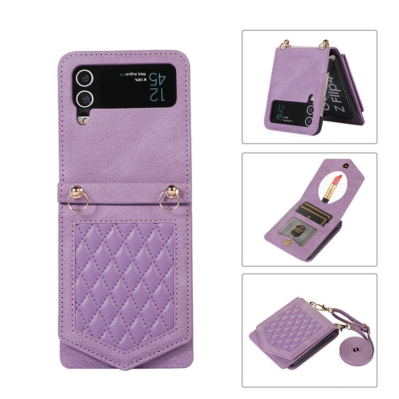 Samsung Galaxy Z Flip3 5G Rhombic Texture Σκληρή Θήκη με Λουράκι Purple