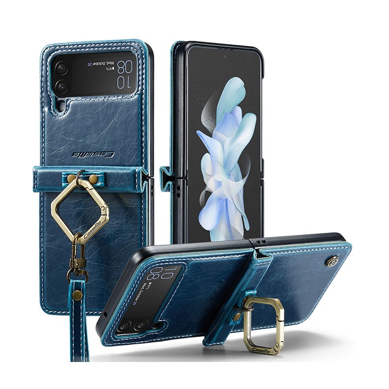 Samsung Galaxy Z Flip4 5G CaseMe 003 Leather Texture Σκληρή Θήκη με Λουράκι Blue